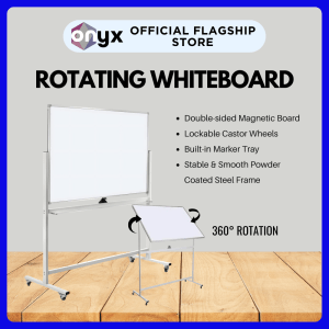 Rotating Whiteboard. Double-sided Magnetic Board with Lockable Castor Wheels, Built-in Marker Tray, and Stable & Smooth Powder Coated Steel Frame.